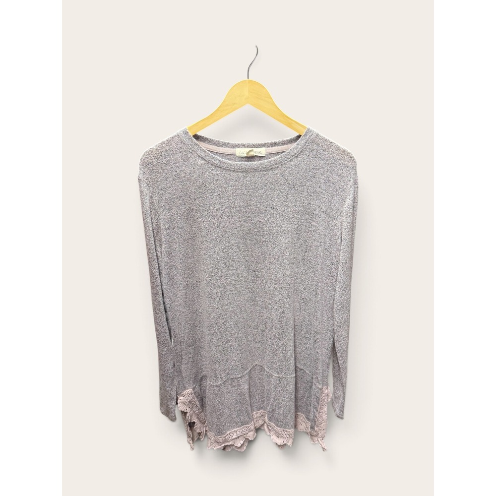 Cactus + Pearl Womens XXL Gray Pink Lace Trim Long Sleeve Tunic Top